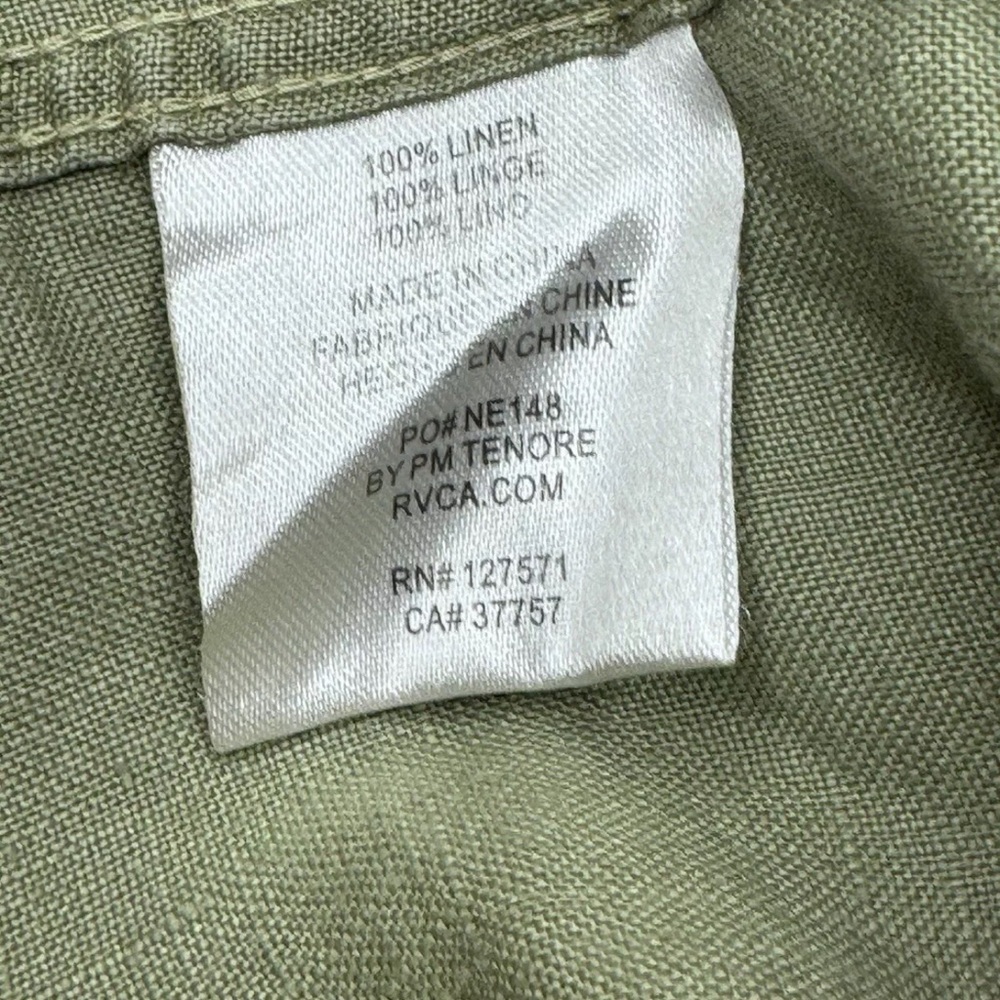 ALEX KNOST RVCA MENS LINEN SHIRT EXTRA LARGE XL GREEN BUTTON UP FRONT POCKET - Picture 5 of 5